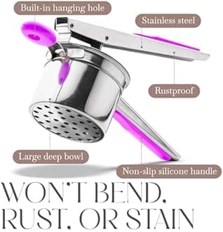 Bellemain Heavy-Duty Stainless Steel Potato Ricer & Masher | 15 oz, Perfect for Mashed Potatoes | Kitchen Tool with 3 Interchangeable Discs (Purple)