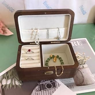 BinkeGG Play (When You Wish Upon a Star) Walnut Wind up Wooden Music Box Large Storage Jewelry Box with Sankyo Musical Movement (65 Tunes Option)