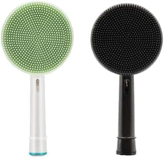 2pcs Facial Cleansing Brushes Silicone Face Cleanser and Massager Brush Compatible with Oral b Electric Toothbrush Pro 1000 Pro 3000 Pro 5000 Pro 7000 pro 600, 3D Excel Toothbrush (Green and black)