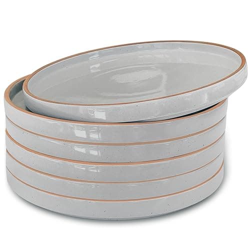 Mora Ceramic Flat Plates Set of 6-8 in - The Dessert, Salad, Appetizer, Small Lunch, etc Plate. Microwave, Oven, and Dishwasher Safe, Scratch Resistant. Kitchen Porcelain Dish - Earl Grey
