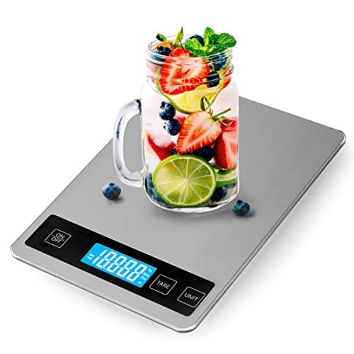 33lbs (15kg) Rechargeable Kitchen Scale, 5 Units LCD Display Tempered Glass Digital Scale, 1g/0.1oz Precise Stainless Steel Food Scale for Cooking Baking