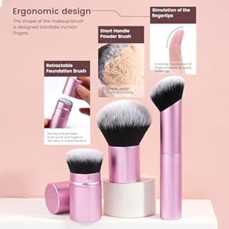 MAANGE 20 PCS Foundation Makeup Brush Set, Double-ended Kabuki Contour Brush for Liquid Powder Concealer Blending Blush Buffing Makeup Tools (Pink)