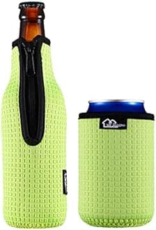 Beer Bottle Sleeve Insulators 12oz 330ml Standard Beer Bottle Cooler Covers Zip-up Bottle Jacket 12OZ Standard Can Sleeves Coolie Neoprene Insulator (Neon Green)