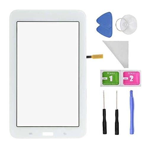 White Touch Digitizer Screen Replacemen for Samsung Galaxy Tab 3 Lite 7.0 T110 SM-T110 (No Earpiece Hole - Black) + PreInstalled Adhesive with Tools