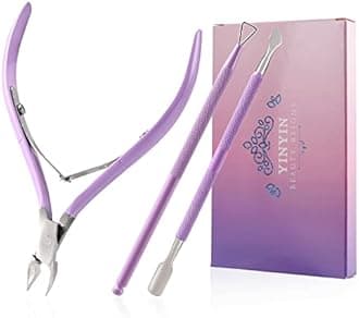 Cuticle Trimmer with Cuticle Pusher and Cutter-YINYIN Cuticle Nipper Professional Stainless Steel Cuticle Clippers Durable Pedicure Manicure Tools for Fingernails and Toenails(Purple)