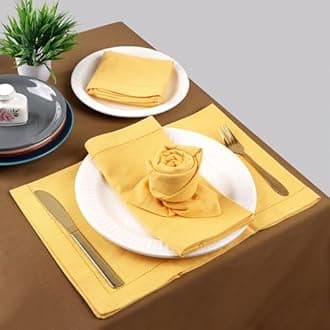 FINGERCRAFT Hemstitched Cotton Table Napkins – Set of 12, 20x20 Inch, 100% Cotton Cloth Napkins with Faggoting Stitching – Durable & Elegant for Parties, Hotels, Everyday Use (Yellow Slub)