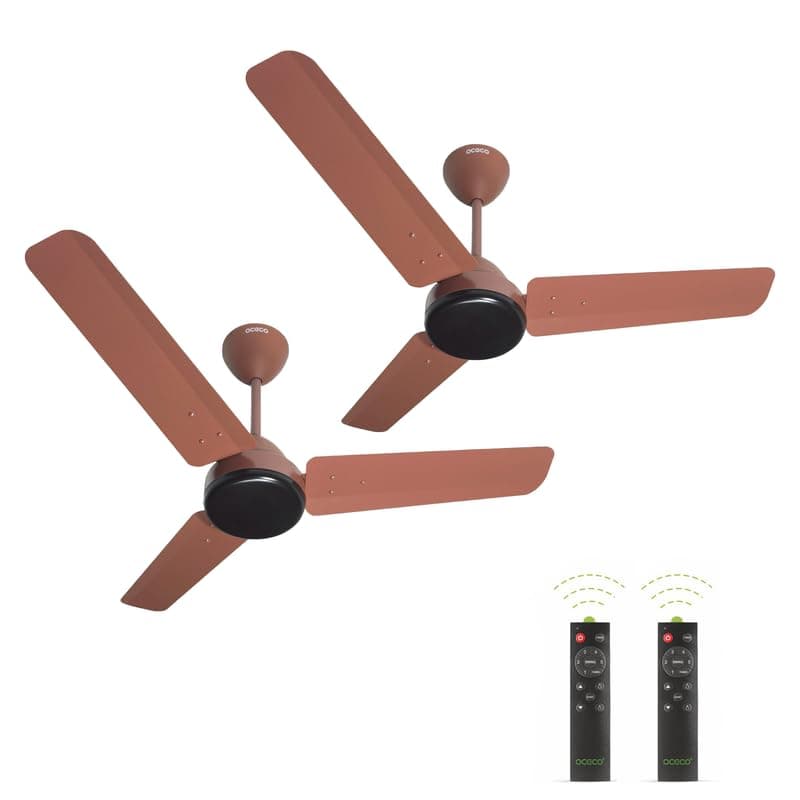 OCECO BLDC Fan Combo Pack of 2 900mm Energy Saving Ceiling Fans with Remote Operation BEE 5 Star Low Power Consumption Silent Cooling Brown