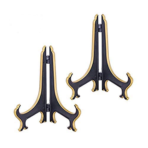 Artliving 6" Decorative Plate Stand Holder Plastic Picture Easel Display Stand Picture Frame Stand Black Gold
