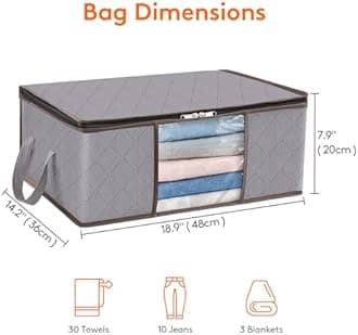 Lifewit 6 Pack Clothes Storage Bag, Foldable Storage Bin Closet Organizer with Reinforced Handle, Sturdy Fabric Blanket Storage with Clear Window, Storage Containers for Clothing, Bedding, Light Gray