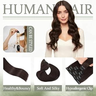 Dark Brown Clip in Hair Extensions Real Human Hair 8Pcs 22 Inch Remy Virgin Straight Human Hair Clip in Extensions 75g Double Weft Seamless Invisible Real Hair Extensions Clip ins Human for Women