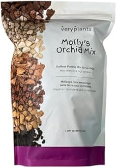 Molly's Orchid Potting Mix - Premium Gritty Soilless Orchid Mix - Chunky High Drainage vs Standard Potting Soil for Indoor Plants - Contains Bark, Coco Chips, Akadama, Pumice, Lava Rock 3 Dry Quarts