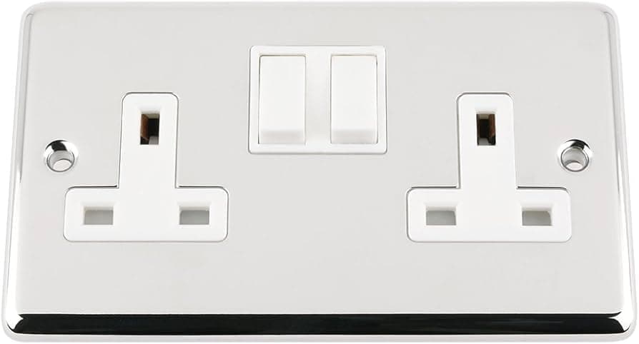 Light Switch 2 Gang - Polished Chrome - Classic - White Insert Plastic Switch - 10 Amp Double 2 Gang 2 Way