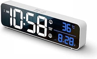 Abovsare Digital Clock Large Display, LED Alarm Clock for Living Room Decor, Rechargeable, Sound-Activated, Snooze, Date &Temp Display Digital Desk Clock for Bedroom Kitchen Office, Wireless-White