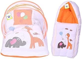 Toddylon Baby Bedding Set New Born Baby Bed | Sleeping Bag | Mattress | Mosquito Net | Insect Protector | Portable Bassinet | Infants Carry Bed (0-6 Months) Orange (2PCS Set)