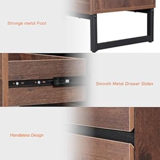 WAMPAT 2 Pack Nightstand with 2 Drawers for Bedroom, Modern Bedside Table with Black Square Iron Leg, Wood Rustic Side End Table for Living Room,Brwon