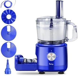 Davivy Food Processor 7 Cup, Food Processor with Storage drawer-10 set blades,French fry cutting,Wavy slicing for Home Use,3-Speed, Blue,600W