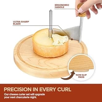 Modern Innovations Cheese Curler, Tete de Moine Cheese Curler, Cheese Shaver for Hard Cheese and Chocolate, Girolle Cheese Shaver, Wood Cheese Curler with Stainless Steel Knife and Acrylic Lid