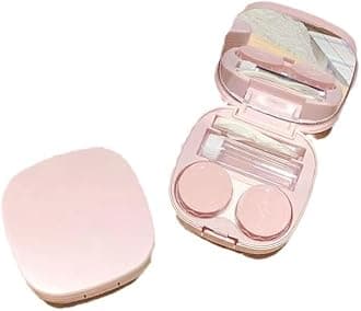 Contact Lens Case with Cleaner Washer, Travel Size Cute Colored Contact Lenses Applicator Removal Tool Kit with Mirror Solution Bottle for Daily Outdoor (Pink)