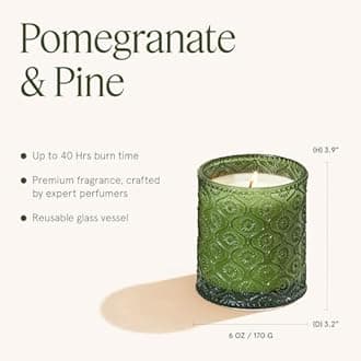 LA JOLIE MUSE Christmas Candles | Pine & Pomegranate Candle | Lemon, Pomegranate & Pine | 6 oz Natural Soy Wax | 40 Hours Clean Burn | Gift-Ready for Hosts, Gatherings | Elegant Home Décor