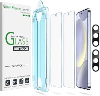 amFilm [2+2 Pack OneTouch Tempered Glass Screen Protector Guard for Samsung Galaxy S24 Plus 6.7 Inch with Camera Lens Protector, 9H Hardness, Easy Installation and Bubble Free.