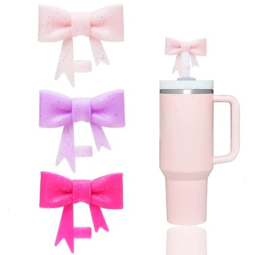 3 Pcs Glitter Bow Straw Covers Cap Toppers Compatible with Stanley 30&40 oz Tumbler Cups,Reusable Cute Silicone StrawTips Lids Protectors for 0.4 in/10mm StanleyCups StrawAccessories