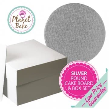 Round Cake Board and Box Set - 8 Inch Silver Fern