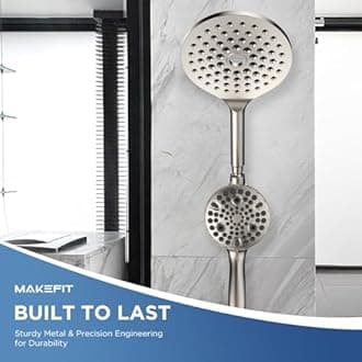 Dual Hand Shower Combo, 2-in-1 Rain Shower Heads System 8 Inch Rain Shower Head and 10 Modes High Pressure Hand Shower with Built-in Power Wash