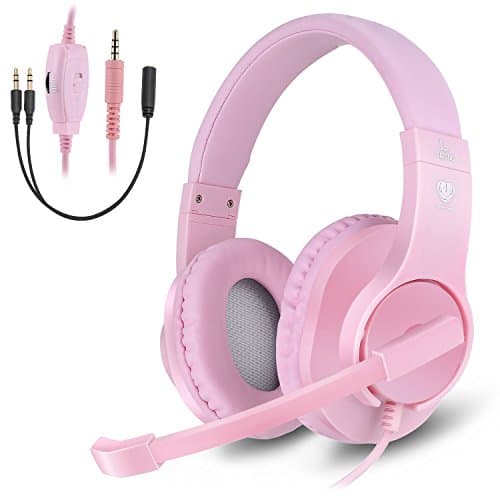 Anksono Gaming Headset for Xbox One, PS4, Nintendo Switch, 3.5MM Wired Over-Ear Headphone with Microphone and Volume Control for PC, Laptop, iPad, Cell Phone, Pink