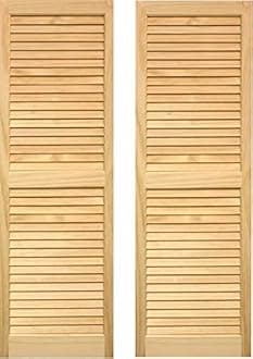 LTL Home Products AM-SHL71 American Wood Exterior Window Louvered Shutters, 15" x 71", Unfinished Pine