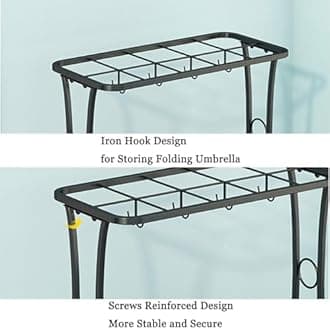 HUHJYUGE Metal Umbrella Holder Stand, Umbrella Stand Holder for Entryway, Umbrella Holder with Removable Drip Tray and Hooks, Industrial Free Standing Umbrella Rack Organizer (18 Slots 8 Hooks)