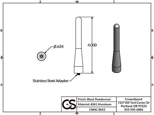 CravenSpeed Stubby Antenna Compatible with Mini Cooper 2001-2026 | 4 inches | Short Antenna Replacement | Made in The USA