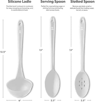 DI ORO Silicone Ladle & Spoons for Cooking – Large Kitchen Spoons for Mixing, Serving, & Stirring - Soup Ladle with Wide Bowl - High Heat Silicone Kitchen Utensils for Nonstick Cookware Safe (Stone)