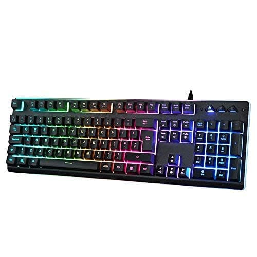 UK Layout Mechanical-Feeling Plunger Gaming Keyboard RGB LED Backlit 105 Keys – Rainbow Backlight Water-Resistant Gaming Working Keyboard USB Wired for PC Mac