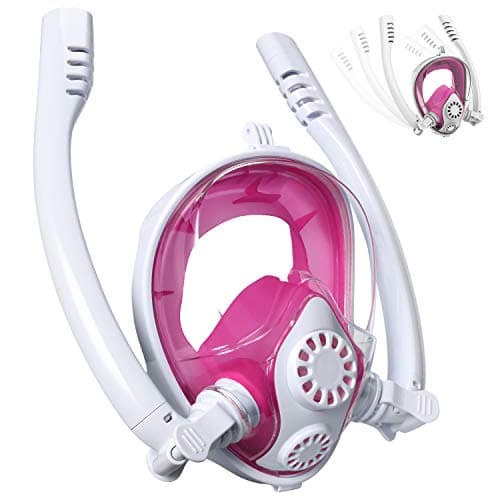 Cevapro Snorkel Mask Full Face, Safe K2 Breathing System Full Face Snorkeling Mask for Natural Breath & Safe Snorkeling Anti Leak Anti Fog Diving Mask Dry Snorkel set for Kids Adult (White-Pink, L/XL)