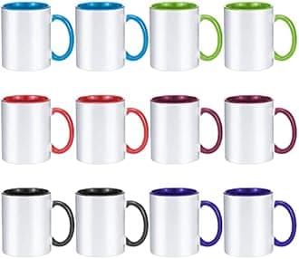 TANGLONG Sublimation Mugs 11oz Sublimation Cups Bulk Coffee Mugs Tazas Para Sublimar 6 Colors Assortment Set of 12