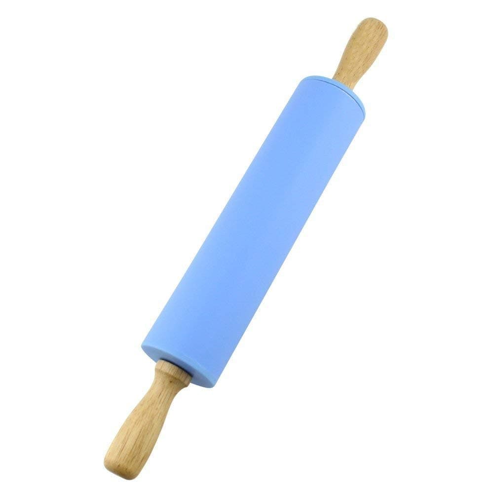 Daizihan Silicone Rolling Pin Non Stick Surface Wooden Handle 1.97X15.15 (Blue)