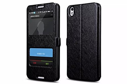 PIZU Leather Case Cover Silk Flip View Window Folio Stand for HTC Desire 816 Black