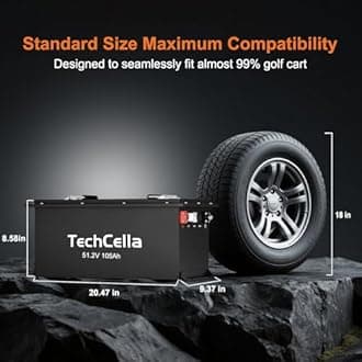 TechCella 48V 105Ah Lithium Battery for Golf Cart, 200A BMS, Touch Screen & Mobile APP, with 58.4V 22A Charger, Low Temp Cut Off, Max 10.24kW Power Output for EZ GO, Club Car, Yamaha Golf Cart