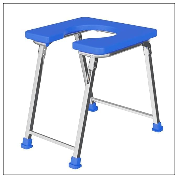 Premium Folding Stainless Steel Shower Bathing Room Mobile Commode Stool Chair Indian Toilet Seat for Elderly Disabled Man and Pregant Women Support Safe Chair Anti Slip