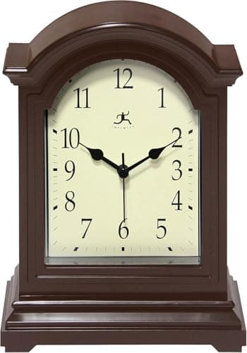 Infinity Instruments Brown Antique Grandfather Table Clock 9x6 Mantle Desk Clock Mini Desktop Table Mantel Decor Vintage Living Room Decor