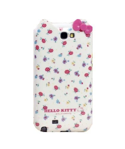 MyBa White/Flowers Note 2 N7100 Cover Cartoon Hello Kitty Cat Bow Soft TPU Protector Case for Samsung Galaxy Note 2 II N7100