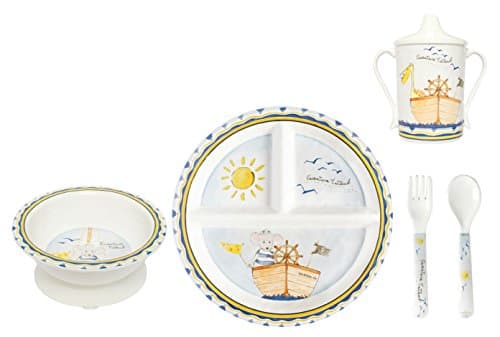 Baby Cie Melamine Plate, Sippy Cup, Bowl, Fork & Spoon, 5 Piece Set (Sweet As Honey)