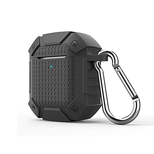 Rugged Case for Airpods Wireless Charging Case,Solomo Luxury Heavy Duty Armor Defender Shockproof Protective Silicone Cover & Anti Slip Skin with Keychain for Apple Airpods 2 Wireless Case (S2 - Grey)