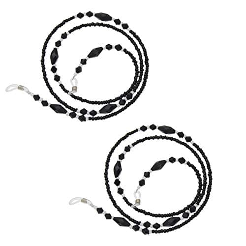 RAYNAG 2 Pack Black Beaded Eyeglass Chain Holder Sunglass Holder Strap Eyewear Retainer Lanyard Cord