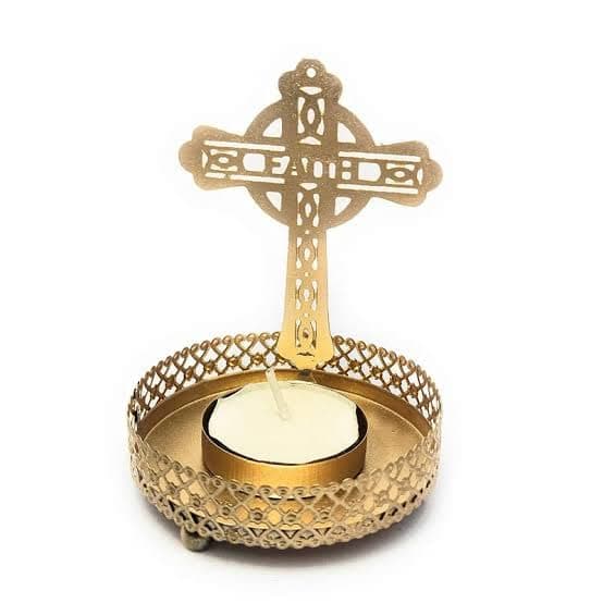OSH Decors Jesus Cross Shadow T - Light Candle Holder (Gold, Pack of 5)