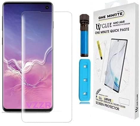 Crixus® Tempered Glass for Samsung Galaxy S10 Plus Fully curved edge to edge UV screen protector (One Minute Quick Fix paste)
