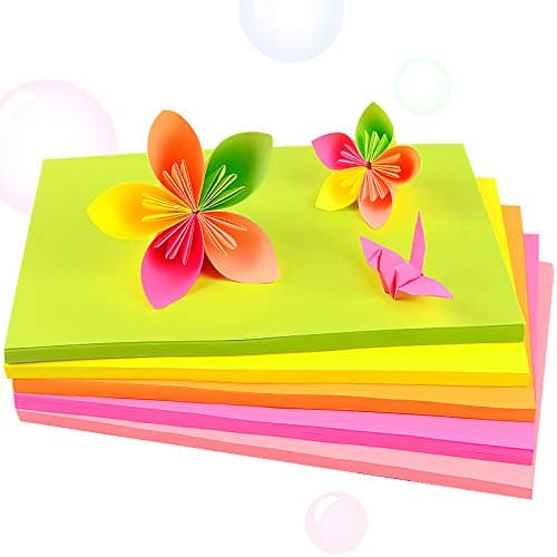 Origami Paper Fluorescent Assorted Coloured Bright Paper A4 Size 100 Sheets 5 Colors