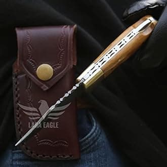 Lara Eagle Damascus Pocket Knife for Men - 133 Layer Solid Steel Handmade Folding Hunting Knives with Sharpner and Leather Pouch - Best Knife for Camping Hunting Hiking - Father’s Day Gifts for Men Husband Dad