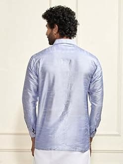 Vastramay Men's Silk Blend Ethnic Shirt | Full Sleeves South Indian Traditional Shirt | Festive, Wedding, Casual Wear