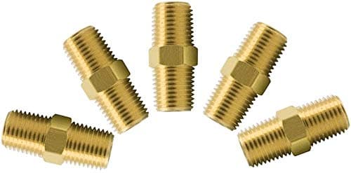 Brass Pipe Fitting 1/2" NPT Male x 1/4" NPT Male Reducing Hex Nipple Reducer Faucet Connector (Pack of 5)